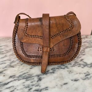 Handcrafted Vintage Brown Leather Saddle Crossbody Bag